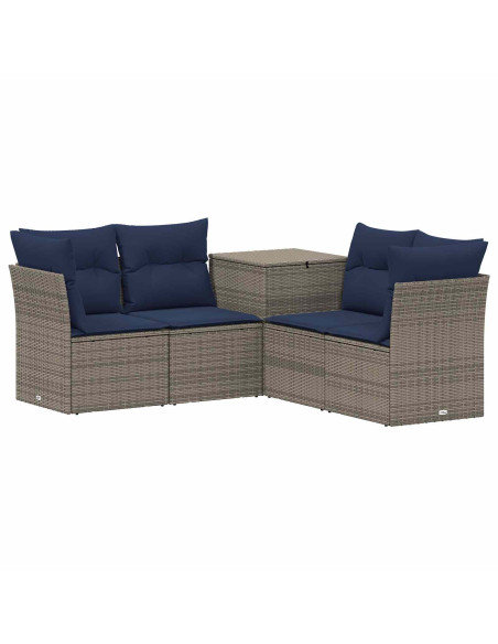 Set di divani 5 pz Grigio e Blu Navy Rattan sintetico e Acciaio