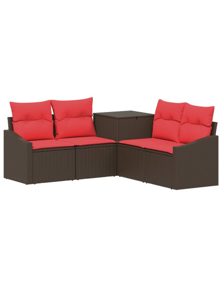 Set di divani 5 pz Marrone e Rosso Rattan sintetico e Acciaio