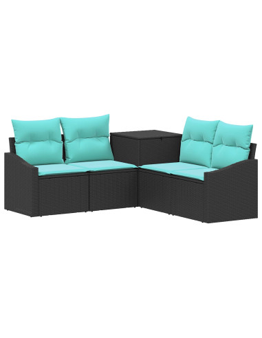 Set di divani 5 pz Nero e Blu Rattan sintetico e Acciaio