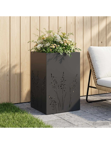 Vaso da giardino Nero 50 x 50 x 75 cm Acciaio laminato a freddo