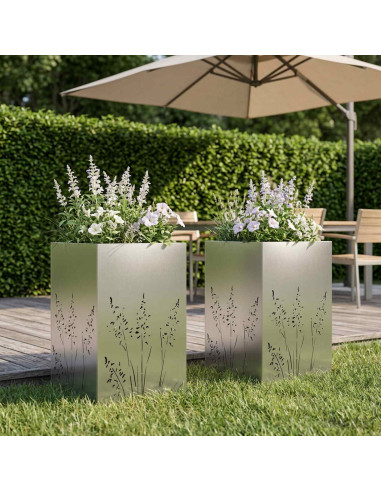 Vaso da giardino 2 pz Argento 50 x 50 x 75 cm Acciaio Inox