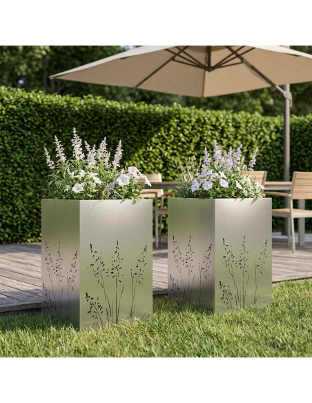 Vaso da giardino 2 pz Argento 50 x 50 x 75 cm Acciaio Inox