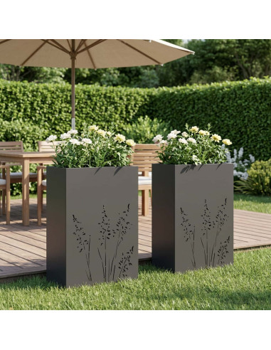 Vaso da giardino 2 pz Nero 50 x 30 x 75 cm