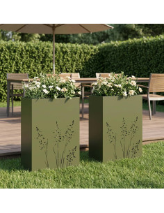 Vaso da giardino 2 pz Verde Oliva 50 x 30 x 75 cm