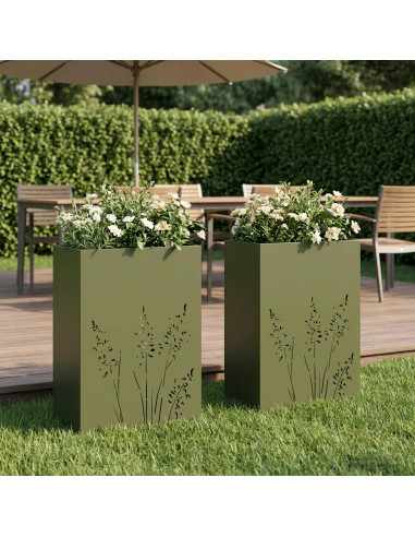 Vaso da giardino 2 pz Verde Oliva 50 x 30 x 75 cm