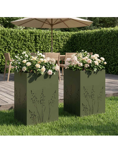 Vaso da giardino 2 pz Verde Oliva 50 x 50 x 75 cm