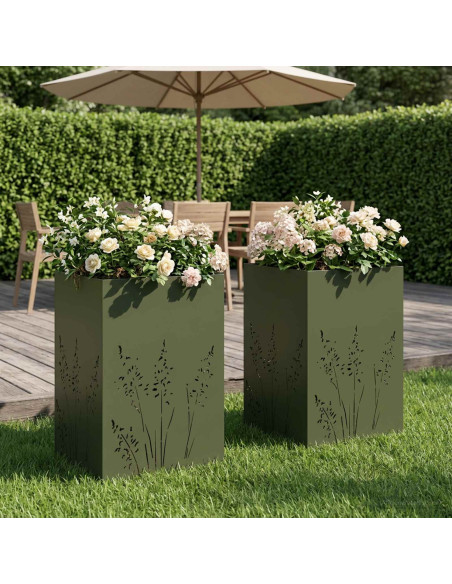Vaso da giardino 2 pz Verde Oliva 50 x 50 x 75 cm