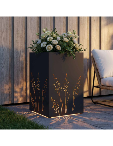 Vaso da giardino Nero 50 x 50 x 75 cm Acciaio laminato a freddo