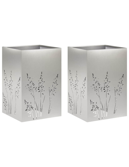 Vaso da giardino 2 pz Argento 50 x 50 x 75 cm Acciaio Inox