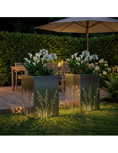Vaso da giardino 2 pz Argento 50 x 50 x 75 cm Acciaio Inox