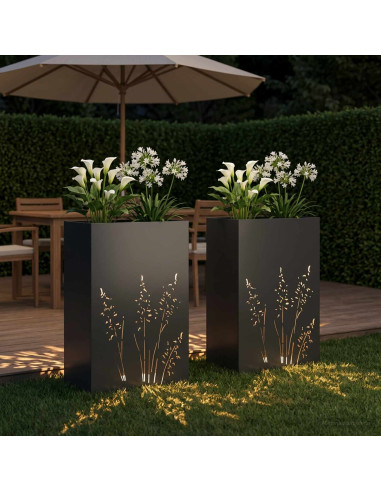 Vaso da giardino 2 pz Nero 50 x 30 x 75 cm