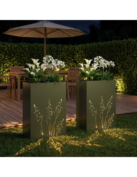 Vaso da giardino 2 pz Verde Oliva 50 x 30 x 75 cm