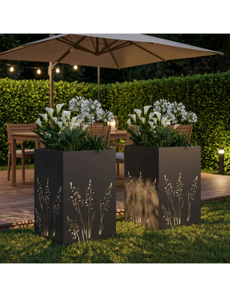 Vaso da giardino 2 pz Nero 50 x 50 x 75 cm
