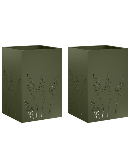 Vaso da giardino 2 pz Verde Oliva 50 x 50 x 75 cm