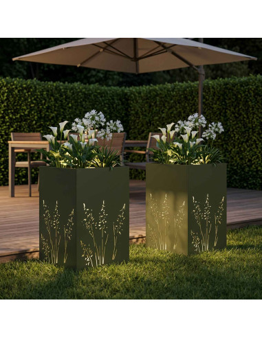Vaso da giardino 2 pz Verde Oliva 50 x 50 x 75 cm