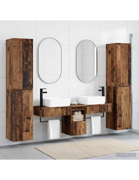 Set di mobili per il bagno 5 pz Legno antico 33 x 34,5 x 160 cm