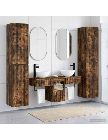 Set di mobili per il bagno 5 pz Rovere Fumo 33 x 34,5 x 160 cm