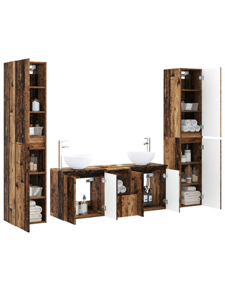Set di mobili per il bagno 5 pz Legno antico 33 x 34,5 x 160 cm