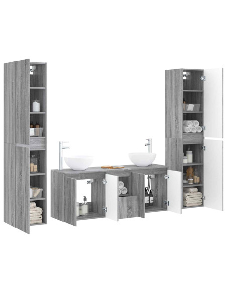 Set di mobili per il bagno 5 pz Sonoma grigio