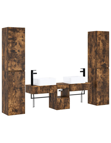 Set di mobili per il bagno 5 pz Rovere Fumo 33 x 34,5 x 160 cm