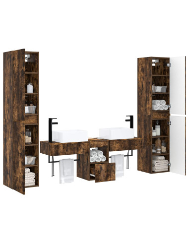 Set di mobili per il bagno 5 pz Rovere Fumo 33 x 34,5 x 160 cm