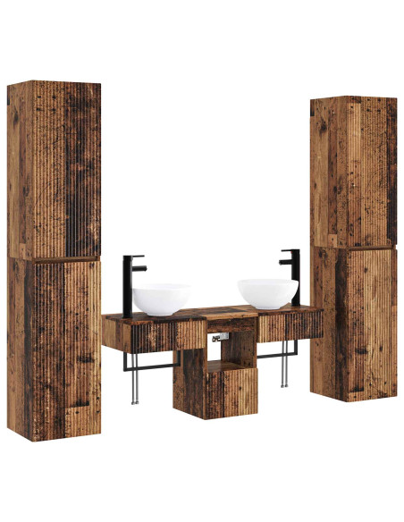 Set di mobili per il bagno 5 pz Legno antico 33 x 34,5 x 160 cm