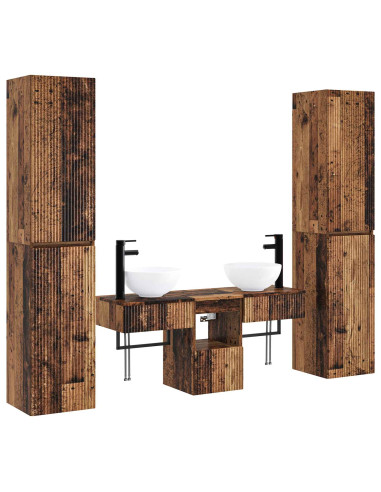 Set di mobili per il bagno 5 pz Legno antico 33 x 34,5 x 160 cm