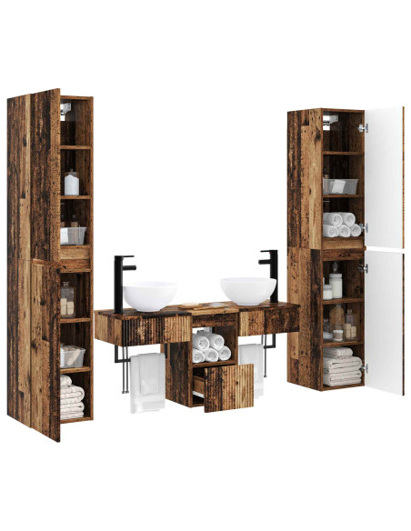 Set di mobili per il bagno 5 pz Legno antico 33 x 34,5 x 160 cm