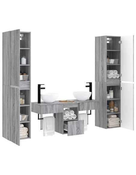 Set di mobili per il bagno 5 pz Sonoma grigio