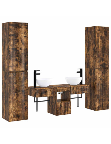 Set di mobili per il bagno 5 pz Rovere Fumo 33 x 34,5 x 160 cm