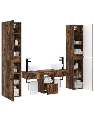 Set di mobili per il bagno 5 pz Rovere Fumo 33 x 34,5 x 160 cm