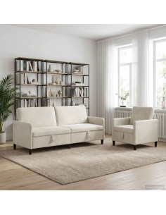 Set di Divani con Storage 2 pz Crema Poliestere