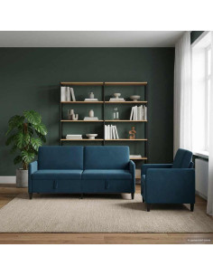 Set di Divani con Storage 2 pz Blu Poliestere