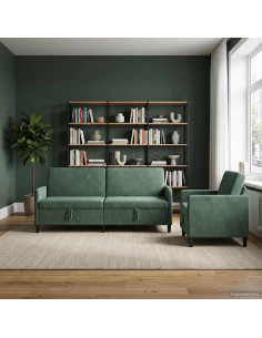 Set di Divani con Storage 2 pz Verde Mare Poliestere