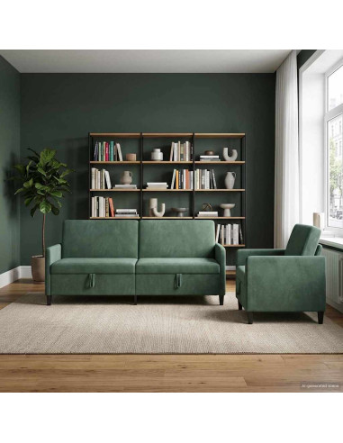 Set di Divani con Storage 2 pz Verde Mare Poliestere