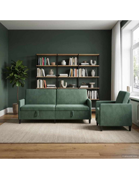 Set di Divani con Storage 2 pz Verde Mare Poliestere