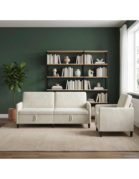 Set di Divani con Storage 2 pz Crema Poliestere