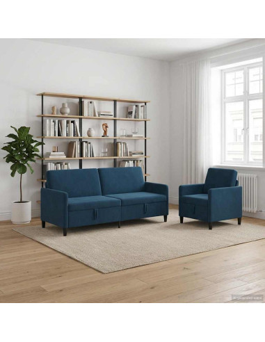 Set di Divani con Storage 2 pz Blu Poliestere