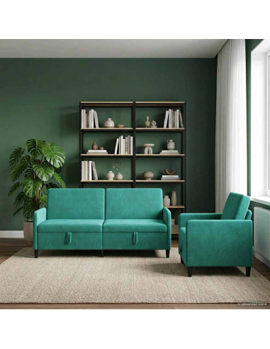 Set di Divani con Storage 2 pz Turchese Poliestere