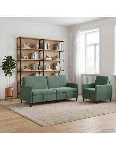 Set di Divani con Storage 2 pz Verde Mare Poliestere