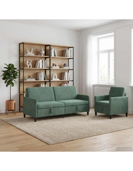 Set di Divani con Storage 2 pz Verde Mare Poliestere