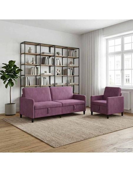 Set di Divani con Storage 2 pz Viola Poliestere