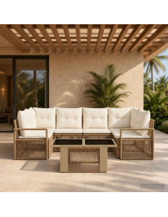 Set Divano da Giardino 7 pz Beige e Bianco Crema polyrattan