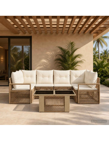 Set Divano da Giardino 7 pz Beige e Bianco Crema polyrattan