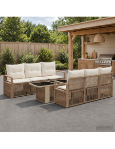 Set Divano da Giardino 7 pz Beige e Bianco Crema polyrattan