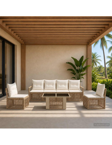 Set Divano da Giardino 7 pz Beige e Bianco Crema polyrattan
