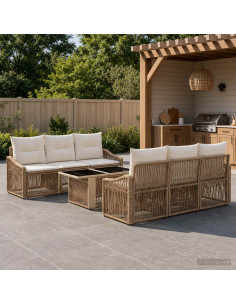 Set Divano da Giardino 7 pz Beige e Bianco Crema polyrattan