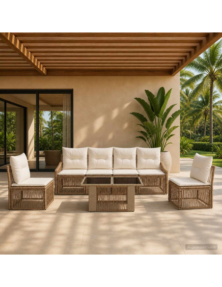 Set Divano da Giardino 7 pz Beige e Bianco Crema polyrattan