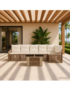Set Divano da Giardino 7 pz Beige e Bianco Crema polyrattan
