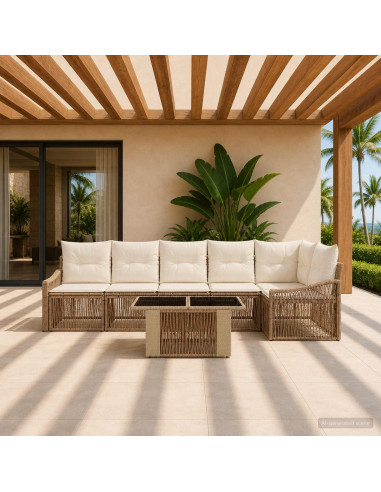 Set Divano da Giardino 7 pz Beige e Bianco Crema polyrattan